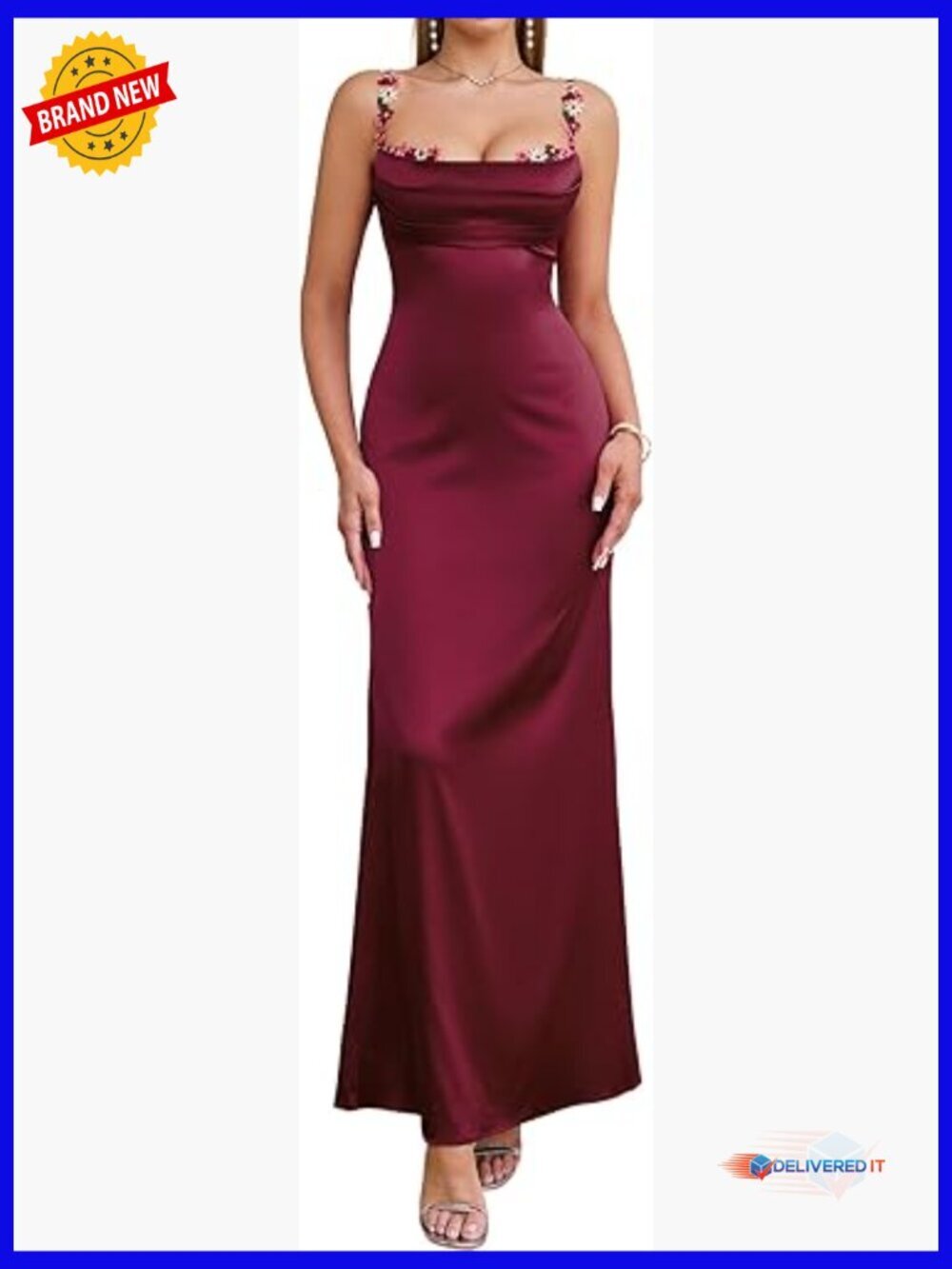 Satin Maxi Dress Formal Prom Backless Spaghetti Strap Bodycon Floor Length